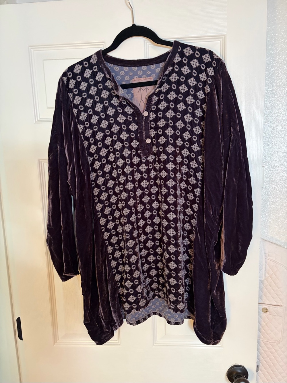 Johnny Was Purple Velvet Patterned Tunic Top